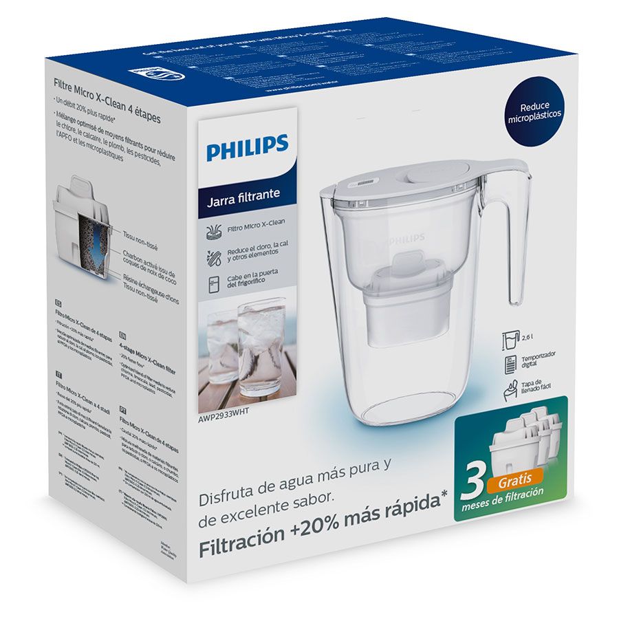 Jarra Purificadora Philips Awp2933wht3 Blanca 2,6lts + 3 Filtros de Repuesto