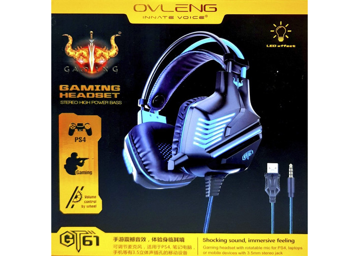 Auriculares Para Ps4 Luces Led Gamer Ovleng Gt-61 Color Azul